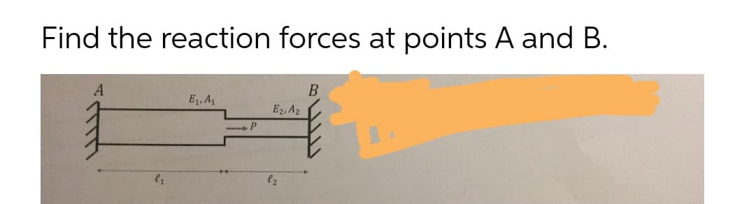 Find the reaction forces at points A and B.
E, A
E2, A2
