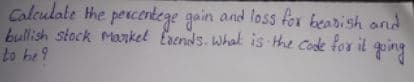 Calculate the percentege gain and loss for bearish and
bullish stock Markel Eserds. What is the Code fo il
to he 9
