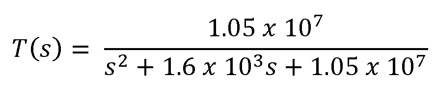 1.05 x 107
T(s) =
s2 + 1.6 x 103s + 1.05 x 107
