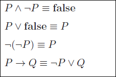 PA¬P = false
PV false = P
-(¬P) = P
P → Q = ¬P VQ
