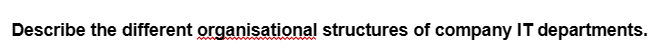 Describe the different organisational structures of company IT departments.