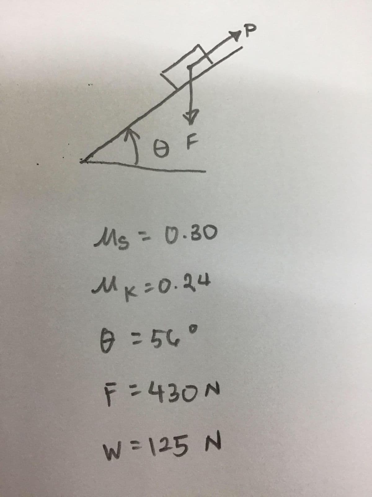 Ms =0.30
Mx=0.24
0 =56°
F=430N
W= 125 N
