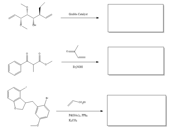 Grubbs Catalyst
장
OH
어봄
Et₂NOH
Oll....
●●●●●
Br
엄
-CO-EL
Pd(OAc)2, PPh3
K2CO3