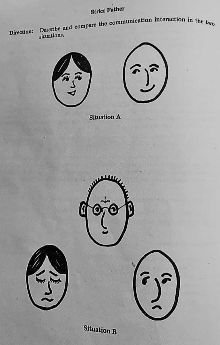 Strict Father
Direction: Describe and compare the communication interaction in the two
situations.
1211
Situation A
Situation B
(6