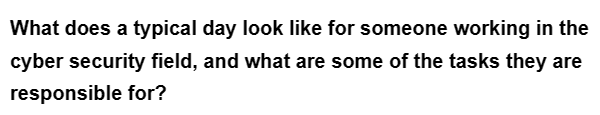 What does a typical day look like for someone working in the
cyber security field, and what are some of the tasks they are
responsible for?