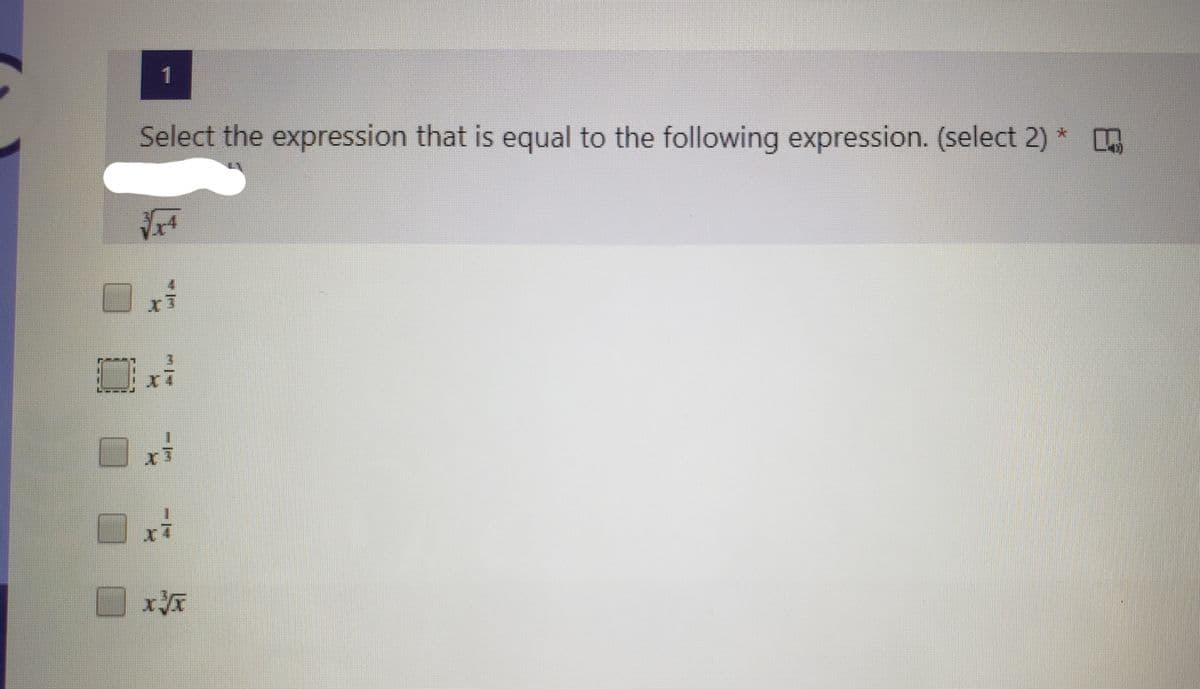 1
Select the expression that is equal to the following expression. (select 2) *
X了
3.
