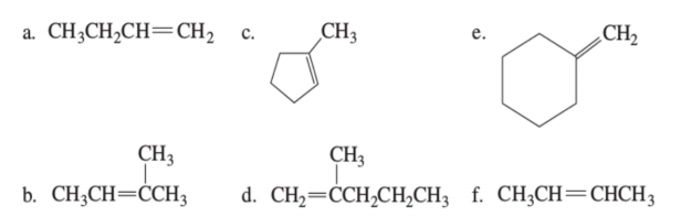 а. CH,CH,CH3CH2 с.
CH3
CH2
CH3
CH3
b. CH;CH=CCH3
d. CH,=ĊCH,CH,CH3 f. CH;CH=CHCH3
