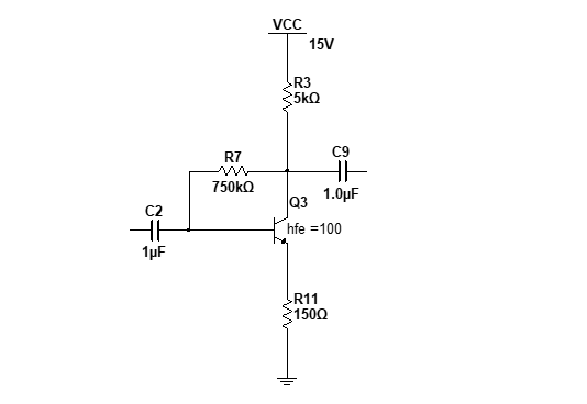 C2
HH
1μF
=
R7
750kQ
VCC
15V
R3
5ΚΩ
C9
HE
1.0μF
Q3
hfe = 100
>R11
1500