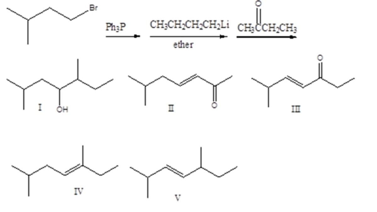 OH
Br
Ph3P
CH3CH2CH2CH₂LI CH₂CCH₂CH₂
ether
п
سلم باد
IV