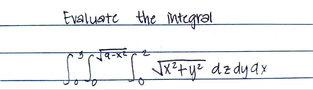 Evaluate the integral
·x²
ford
I √x² + y² dzdy ax