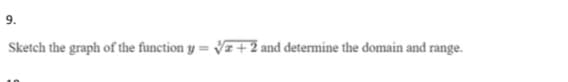 9.
Sketch the graph of the function y = Va + 2 and determine the domain and range.
