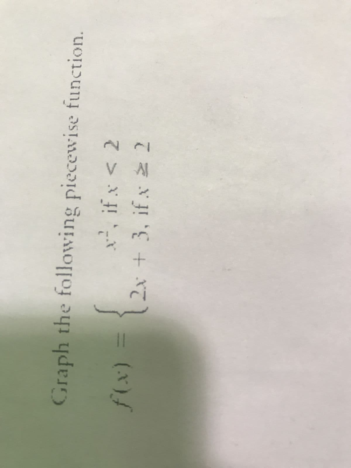 f(x) = {2
Graph the following piecewise function.
x², if x < 2
(2x + 3, if x 22