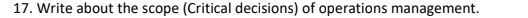 17. Write about the scope (Critical decisions) of operations management.
