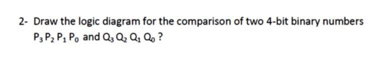 2- Draw the logic diagram for the comparison of two 4-bit binary numbers
P3 P2 P, Po and Q, Q2 Q, Q, ?
