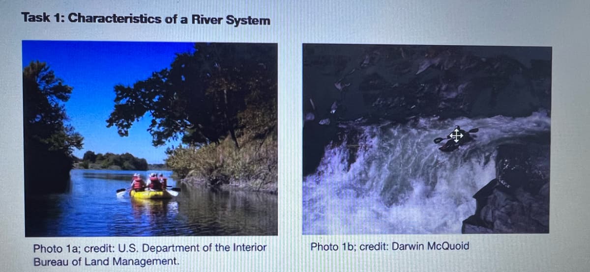 Task 1: Characteristics of a River System
Photo 1a; credit: U.S. Department of the Interior
Bureau of Land Management.
Photo 1b; credit: Darwin McQuoid