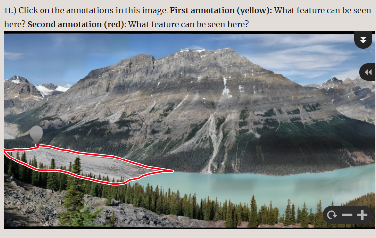 11.) Click on the annotations in this image. First annotation (yellow): What feature can be seen
here? Second annotation (red): What feature can be seen here?
▼
G-+