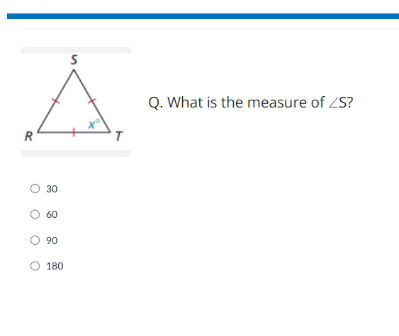 S
Á
to
R
T
30
60
90
180
Q. What is the measure of ZS?