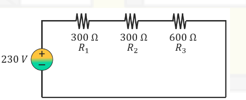 230 V
MM M
300 Ω
R₁
300 Ω
R₂
600 Ω
R3