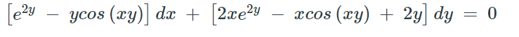 2y
ycos (xy)| dx + [2xe?y
(xy) + 2y dy = 0
xcos
-
