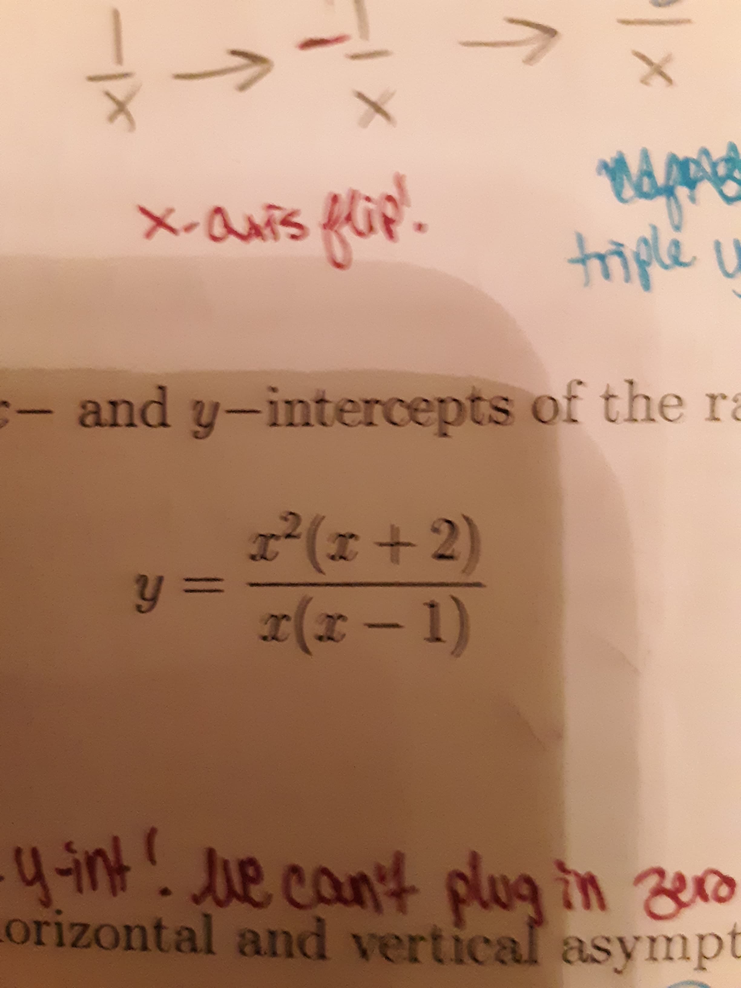 X-Quis flip.
triplé
- and y-intercepts of the ra
2(I+2)
y =
x(r – 1)
4-int! ue can't plug in Bero
Lorizontal and vertical asympt
/-
