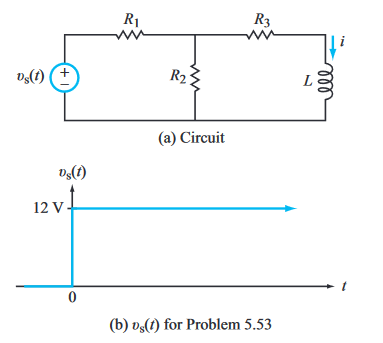 Ds (1) +
Vs(t)
12 V
0
R₁
ww
R₂:
(a) Circuit
R3
(b) vs(1) for Problem 5.53
мее
t