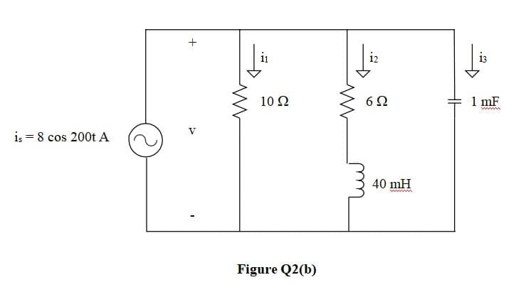 11
12
13
10 Ω
6Ω
1 mF
V
is = 8 cos 200t A
40 mH
www
Figure Q2(b)
