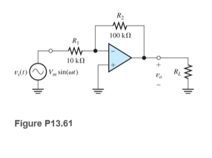 R2
100kΩ
R1
10 kΩ
Vm sin(mr)
v,(1)
RL.
Figure P13.61
