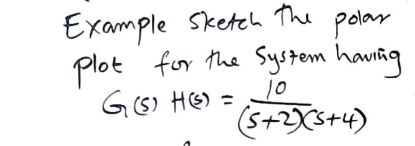 Example Sketch the polar
plot for the System having
10
G(S) H(S) =
(5+2)(5+4)