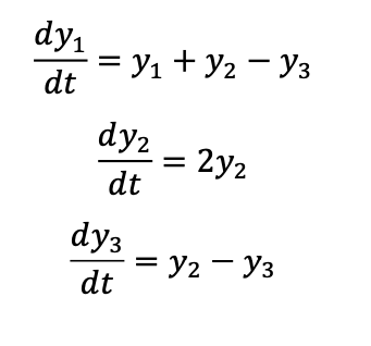 dy,
— У1 + У2 — уз
dt
Уз
dy2
2у2
dt
dyз
— У2 — Уз
dt
