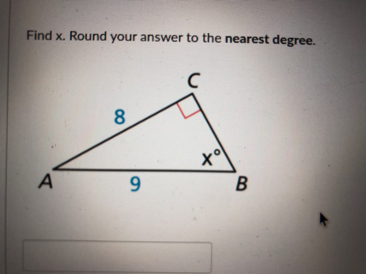 Find x. Round your answer to the nearest degree.
8.
x°
6.
