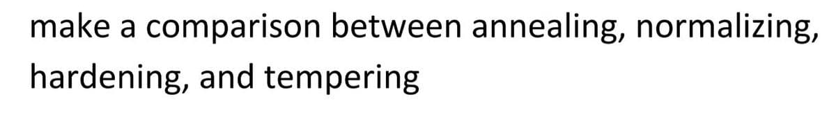 make a comparison between annealing, normalizing,
hardening, and tempering
