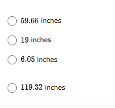 O 59.66 inches
O 19 inches
O 6.05 inches
O 119.32 inches
