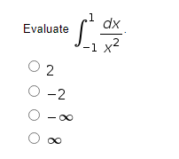 1
Evaluate
dx
-1 x2
2
O -2
O o o O
