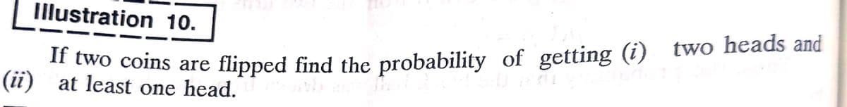 Illustration 10.
If two coins are flipped find the probability of getting (i) two heads and
(ii) at least one head.