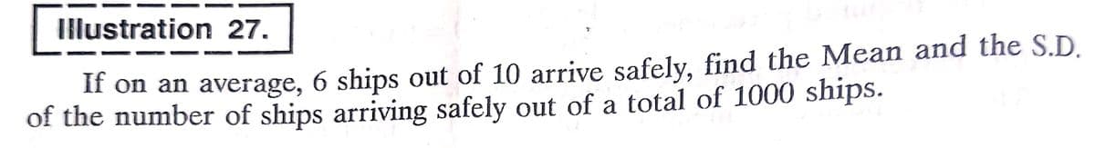 Illustration 27.
If on an average, 6 ships out of 10 arrive safely, find the Mean and the S.D.
of the number of ships arriving safely out of a total of 1000 ships.