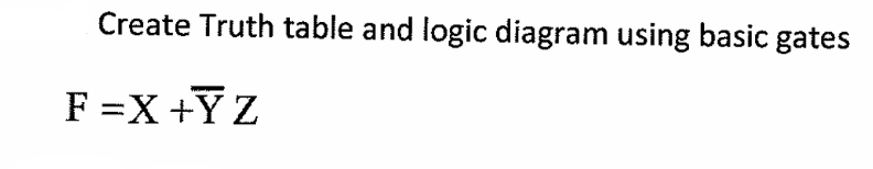 Create Truth table and logic diagram using basic gates
F = X +YZ