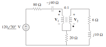 120/30° V
+1
80 Ω
www.
-j40 Ω
4:1
20 Ω
6 Ω
j10 Ω