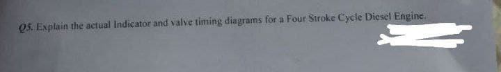 Q5. Explain the actual Indicator and valve timing diagrams for a Four Stroke Cycle Diesel Engine.
