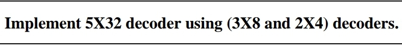 Implement 5X32 decoder using (3X8 and 2X4) decoders.
