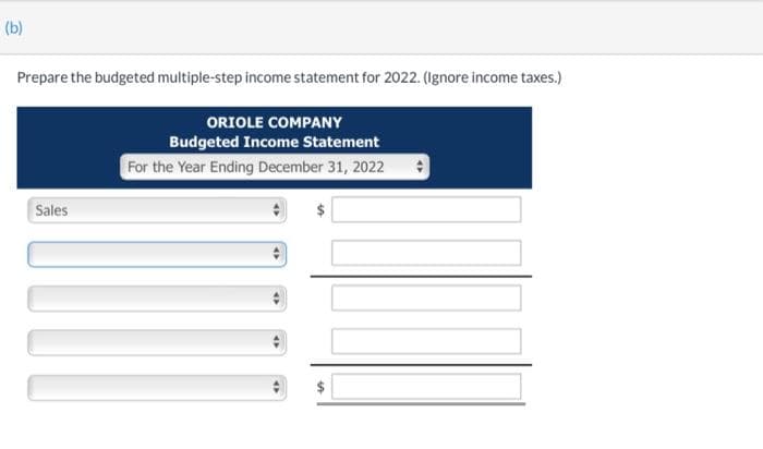 Oriole Company is preparing its budgeted income statement for 2022. Relevant data pertaining to its sales, production, and direct
materials budgets are as follows.
Sales. Sales for the year are expected to total 1,040,000 units. Quarterly sales are 19%, 26%, 27%, and 28%, respectively. The unit
selling price is expected to be $41 for the first three quarters and $46 beginning in the fourth quarter. Sales in the first quarter of 2023
are expected to be 10% higher than the budgeted sales for the first quarter of 2022.
Production Management desires to maintain the ending finished goods inventories at 20% of the next quarter's budgeted sales
volume.
Direct materials. Each unit requires 2 pounds of raw materials at a cost of $11 per pound. Management desires to maintain raw
materials inventories at 10% of the next quarter's production requirements. Assume the production requirements for first quarter of
2023 are 468,000 pounds.
Oriole budgets 0.4 hours of direct labor per unit, labor costs at $11 per hour, and manufacturing overhead at $17 per direct labor hour.
Its budgeted selling and administrative expenses for 2022 are $6,240,000.
(a)
Calculate the budgeted total unit cost. (Round answer to 2 decimal places, eg. 12.25.)
Total unit cost $