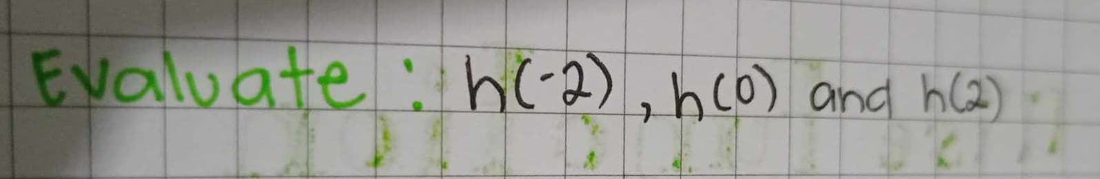 Evaluate h(-2), h (0) and h(2)
k