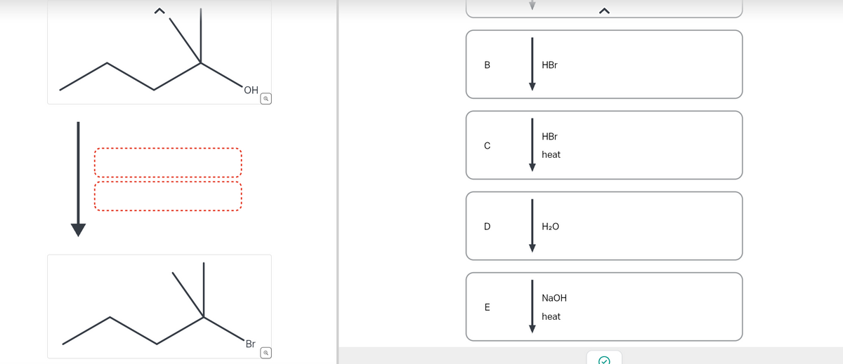 OH
Br
Q
巴
B
C
D
E
|
HBr
HBr
heat
H₂O
NaOH
heat
3