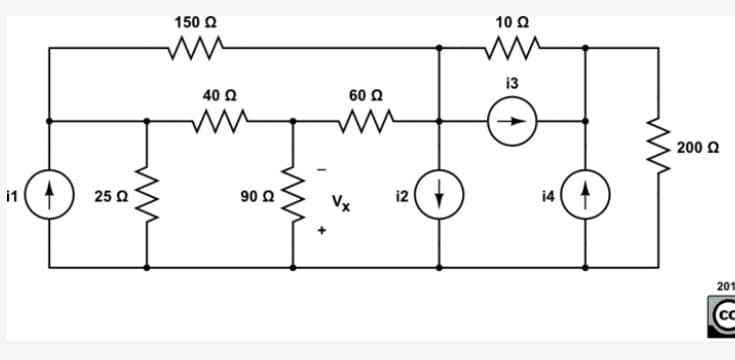 10Ω
150
i3
40 Q
60 Q
200 0
i1
25Q
90 Ω
i2
4
20
