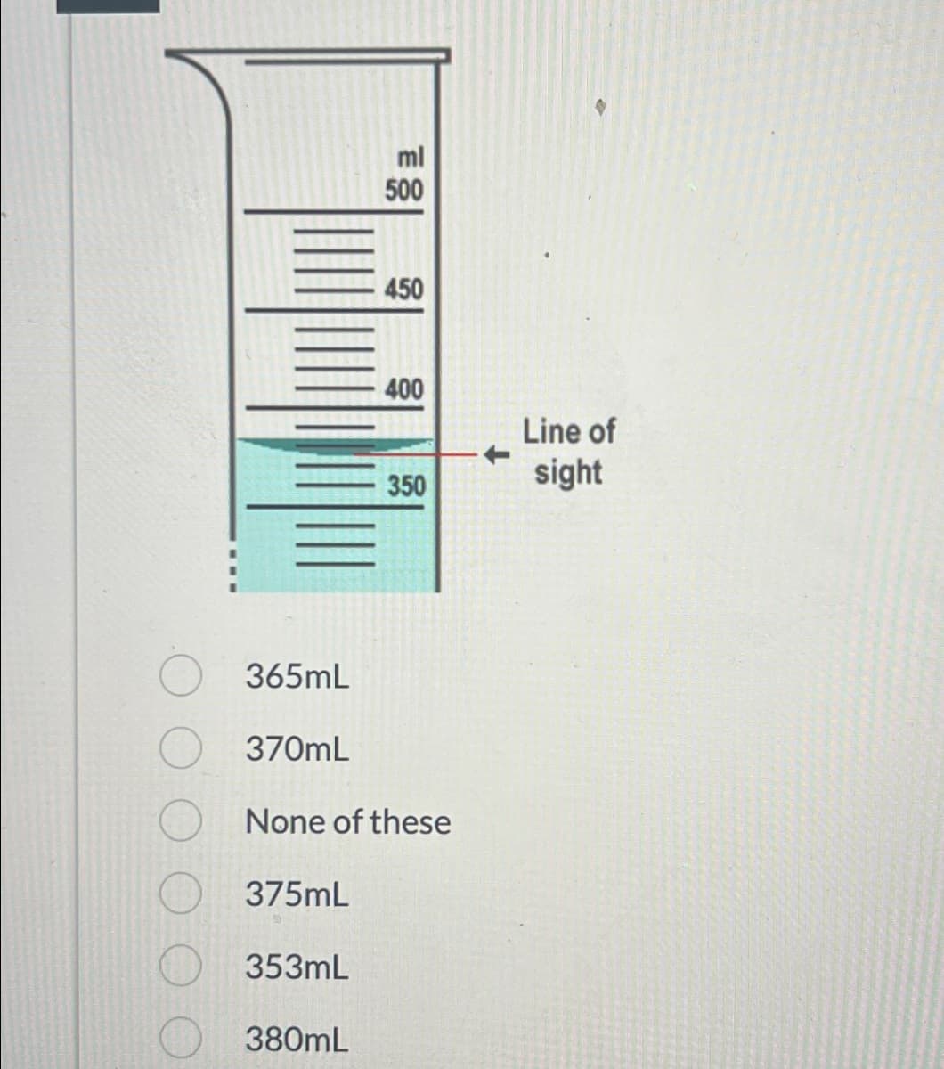 ml
500
380mL
450
400
350
365mL
370mL
None of these
375mL
353mL
Line of
sight