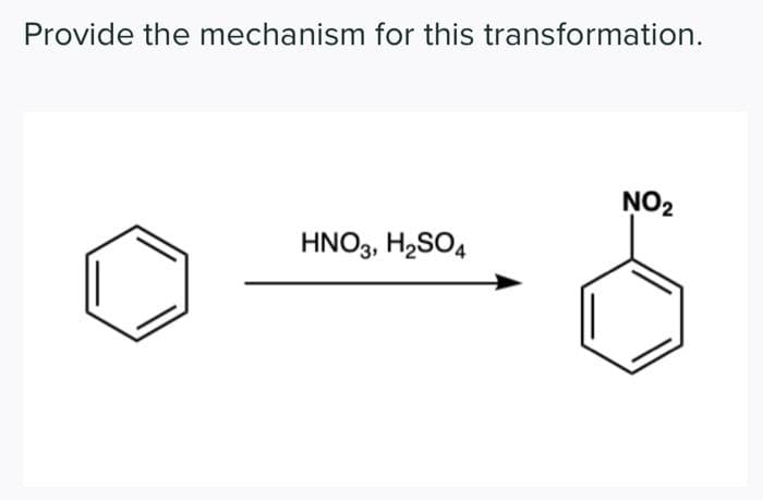 Provide the mechanism for this transformation.
HNO3, H2₂SO4
NO₂