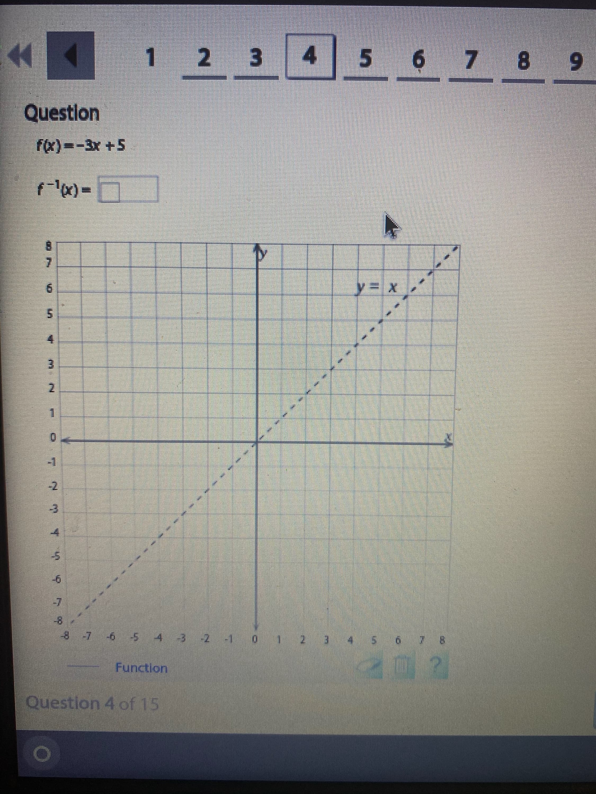 Questlon
fx)=-3x +5
7.
y%3Dx
