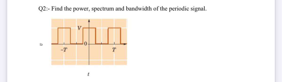 Q2:- Find the power, spectrum and bandwidth of the periodic signal.
-T
