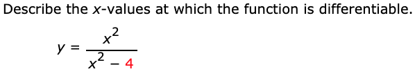 Describe the x-values at which the function is differentiable.
2
y
2
4
