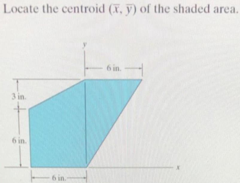 Locate the centroid (X, y) of the shaded area.
6 in.
3 in.
6 in.
6 in.-
