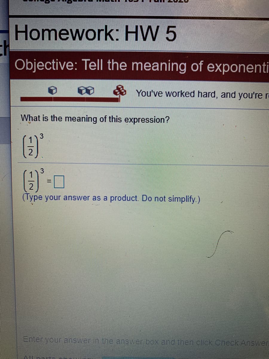 What is the meaning of this expression?
3
%3D
(Type your answer as a product. Do not simplify.)
